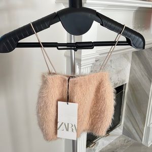 Zara fluffy crop top in light pink